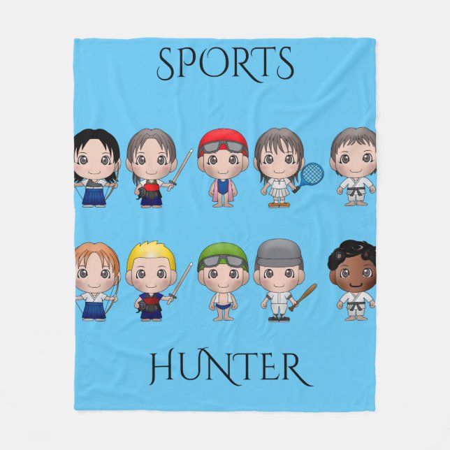 SPORTS CHILDS FLEECE BLANKET PERSONALIZED. (Front)