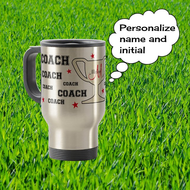 Sports coach monogram name personalized travel mug (Creator Uploaded)