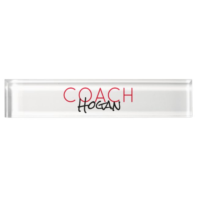Sports COACH NAME red black Team colours Office Nameplate (Front)