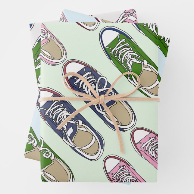  Sports concept. Gym shoes of different colours.  Wrapping Paper Sheet (In situ)