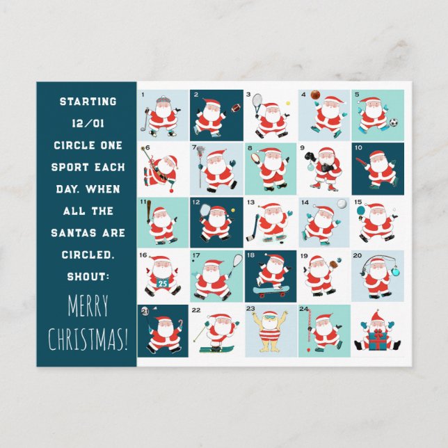 Sports Countdown Christmas Holiday Postcard (Front)