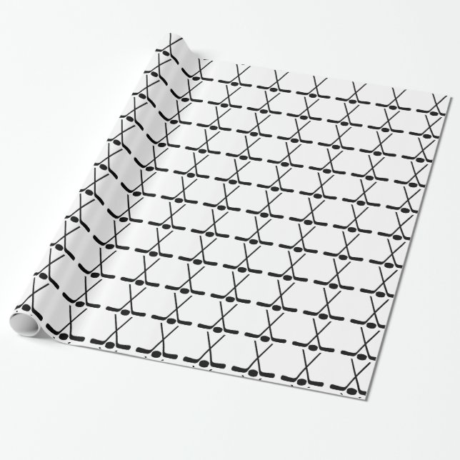 Sports Crossed Hockey Sticks Puck wrapping paper (Unrolled)