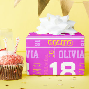 Sports custom name age girls 18th birthday wrap wrapping paper