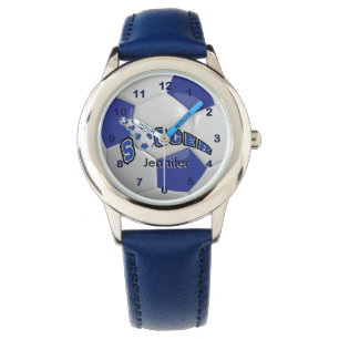Sports Dark Blue Soccer Ball DIY Name Watch