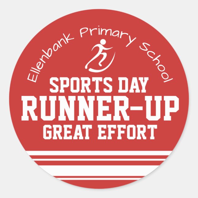 Sports day runner-up great effort red award classic round sticker (Front)