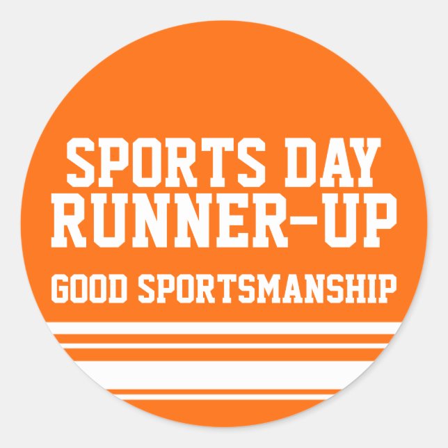 Sports day runner-up sportsmanship sticker orange (Front)