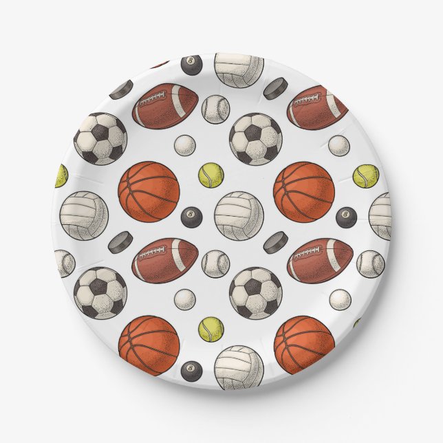 Sports Equipment Pattern Paper Plate (Front)