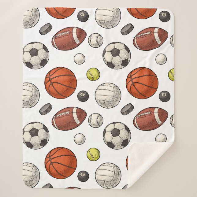Sports Equipment Pattern Sherpa Blanket (Front)