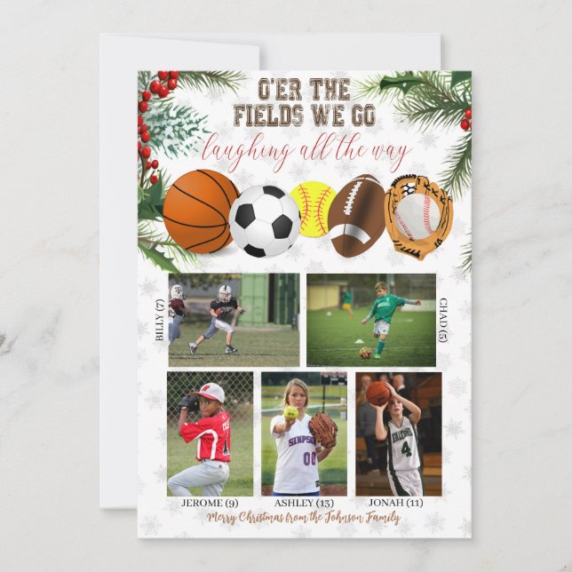 Sports Family Holiday Photo Card  (Front)