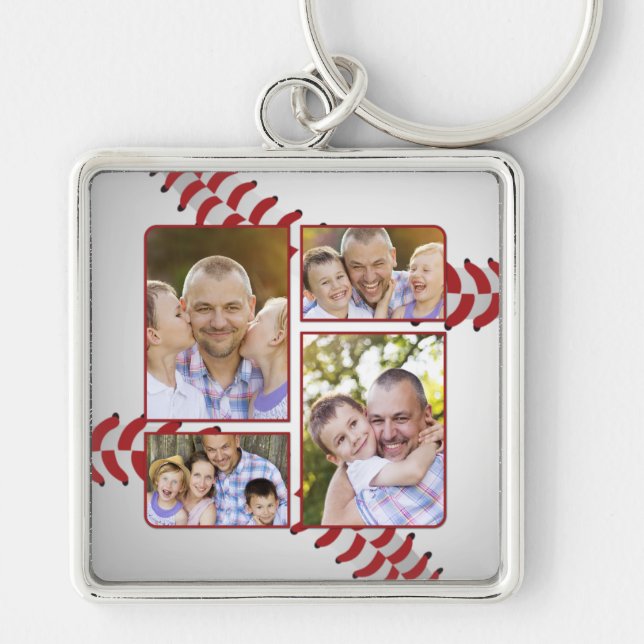 Sports Fan Baseball Photo Collage Father's Day Key Ring (Front)