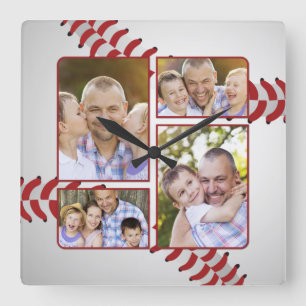 Sports Fan Baseball Photo Collage Father's Day Square Wall Clock