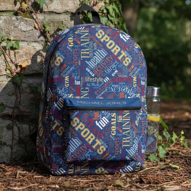 Sports & Fitness Word Cloud Red/White ID284 Printed Backpack (Creator Uploaded)