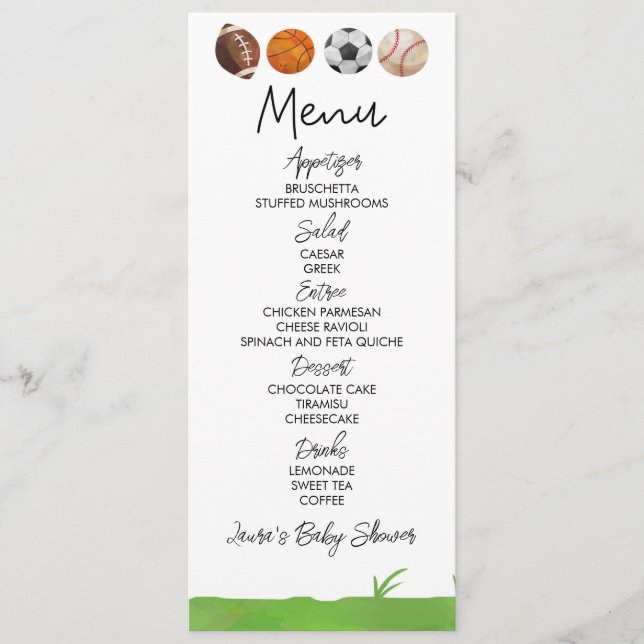 Sports Football Basketball Baby Shower Food Menu (Front)