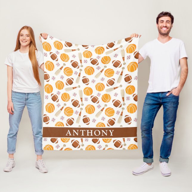 Sports Football, Basketball, Baseball Personalised Fleece Blanket (In Situ)