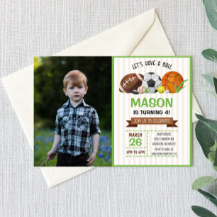 Sports Football Basketball Soccer Birthday Party Invitation