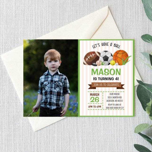 Sports Football Basketball Soccer Birthday Party Invitation (Creator Uploaded)