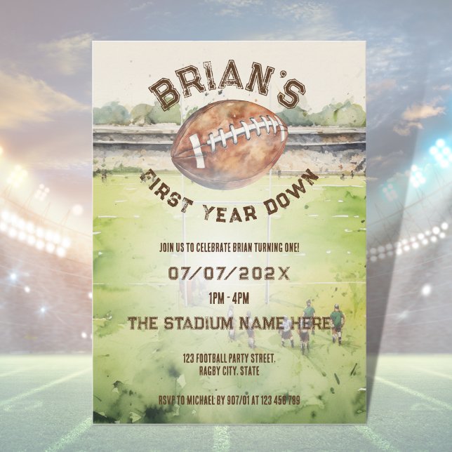 sports football first year down boy 1st  birthday  invitation (Creator Uploaded)