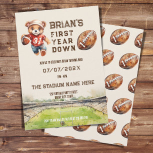 sports football first year down boy 1st  birthday  invitation