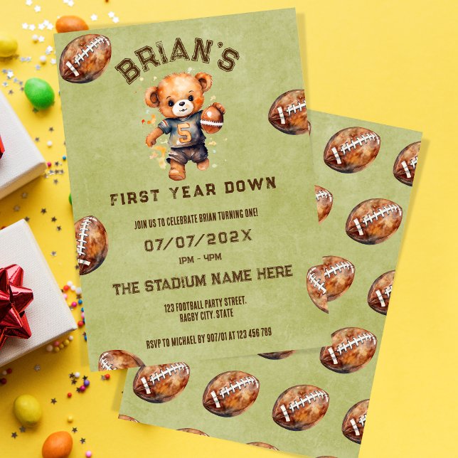 sports football first year down boy 1st  birthday  invitation (Creator Uploaded)