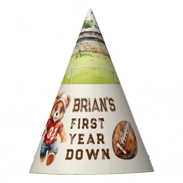 sports football first year down boy 1st birthday party hat (Front)