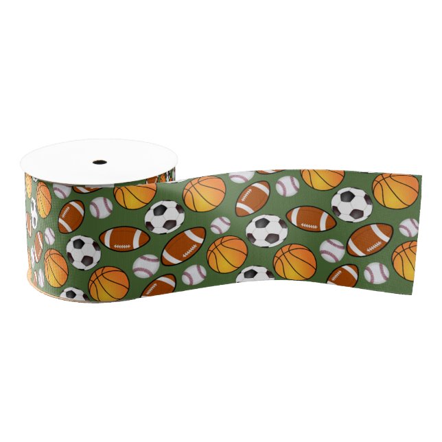 Sports football soccer baseball basketball Pattern Grosgrain Ribbon (Spool)