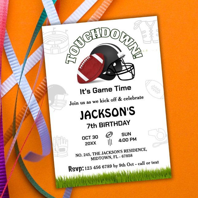 Sports football touchdown kids gameday 7thbirthday invitation (Creator Uploaded)