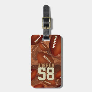 sports footballs pattern his name jersey number luggage tag