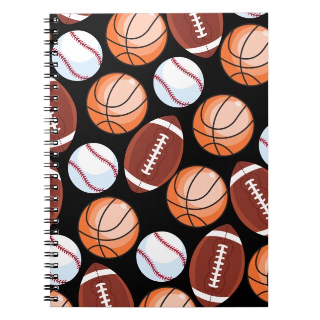 SPORTS FUN Baseball Football Basketball Pattern Notebook (Front)