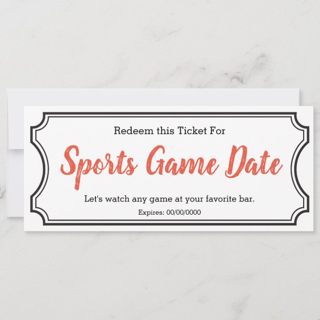 Sports game Date IOU Ticket (Front)