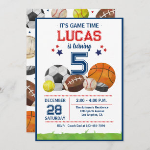 Sports Game Time All-Star Birthday Party Invitation