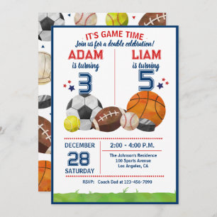 Sports Game Time All-Star Birthday Party Invitation