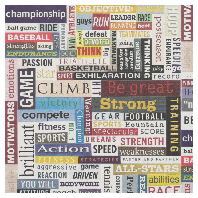 Sports Games Quotes Print Pattern Fabric (Swatch)