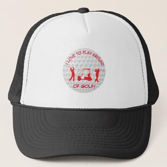 Sports Golf Ball Red Silhouette Trucker Hat (Front)