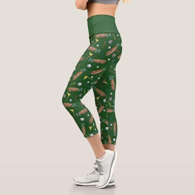 Sports Golf Equipment Green Pattern Capri Leggings (Left)