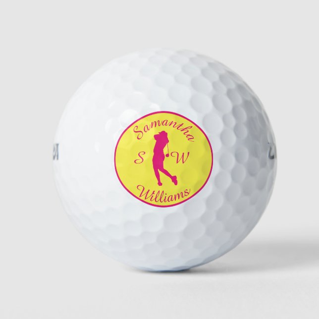 Sports Golfer Female Pink Silhouette Golf Balls (Front)