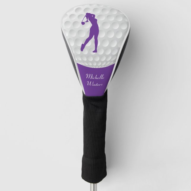 Sports Golfer Female Purple Silhouette Golf Head Cover (Front)