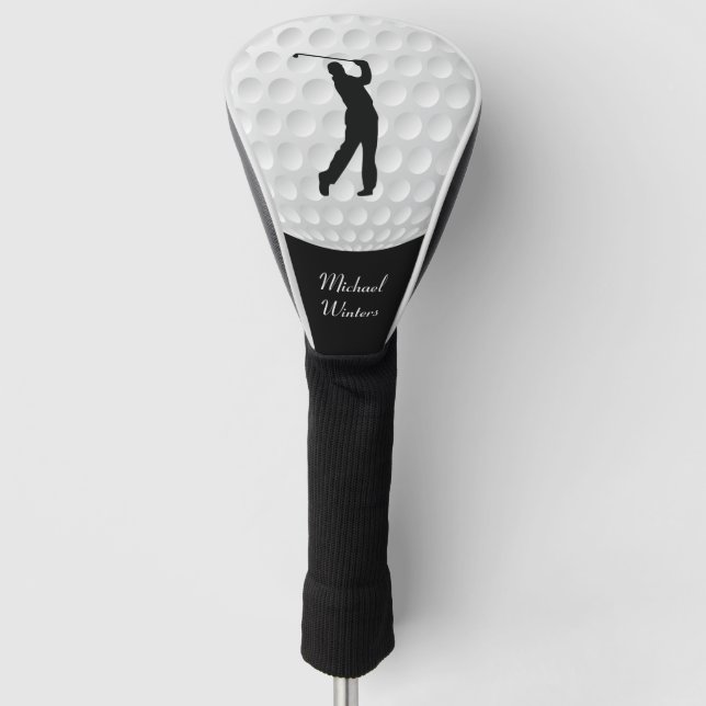 Sports Golfer Male Black Silhouette Golf Head Cover (Front)