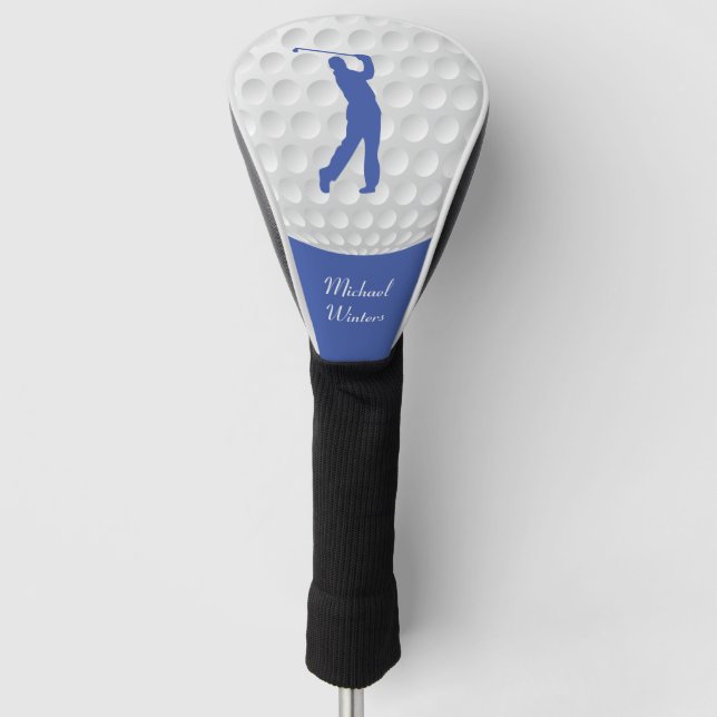 Sports Golfer Male Blue Silhouette Golf Head Cover (Front)