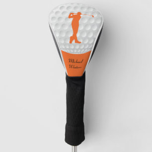 Sports Golfer Male Orange Silhouette Golf Head Cover