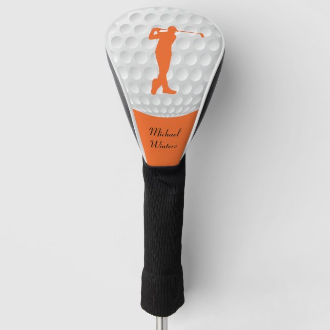 Sports Golfer Male Orange Silhouette Golf Head Cover (Front)
