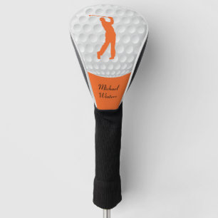 Sports Golfer Male Orange Silhouette Golf Head Cover