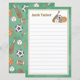 Sports Grass Green Kids Lined Letter Writing Paper