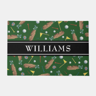 Sports Green Golf Equipment Family Name Doormat