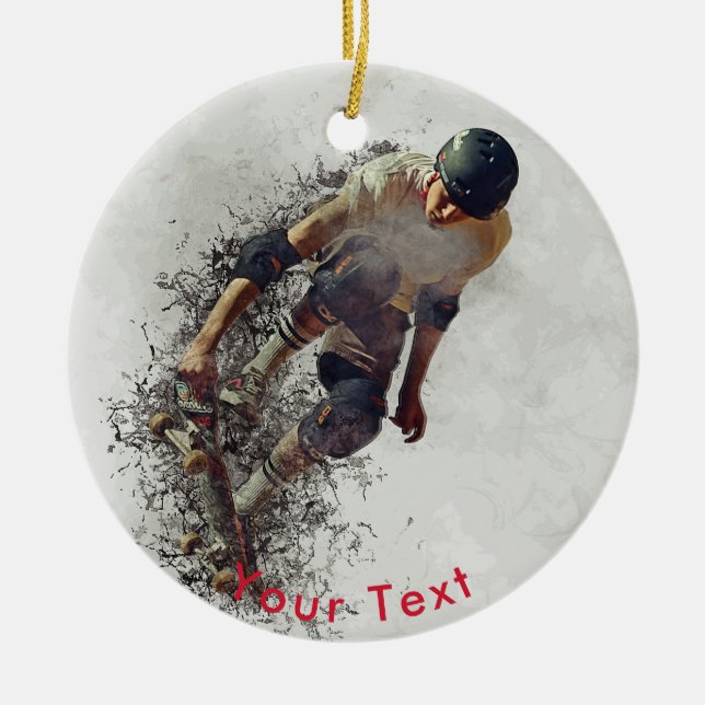 SPORTS Grunge Skateboarder Performing Stunts Ceramic Tree Decoration (Front)