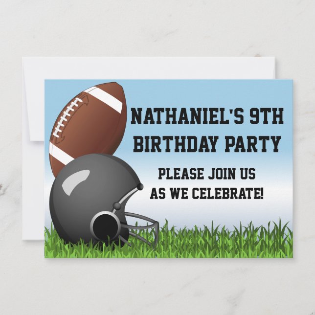 Sports Helmet/Ball/Grass Football Birthday Party Invitation (Front)