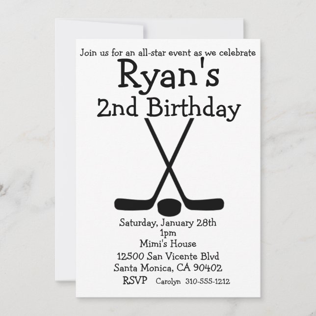 Sports Hockey Birthday Ice Hockey Invitations (Front)
