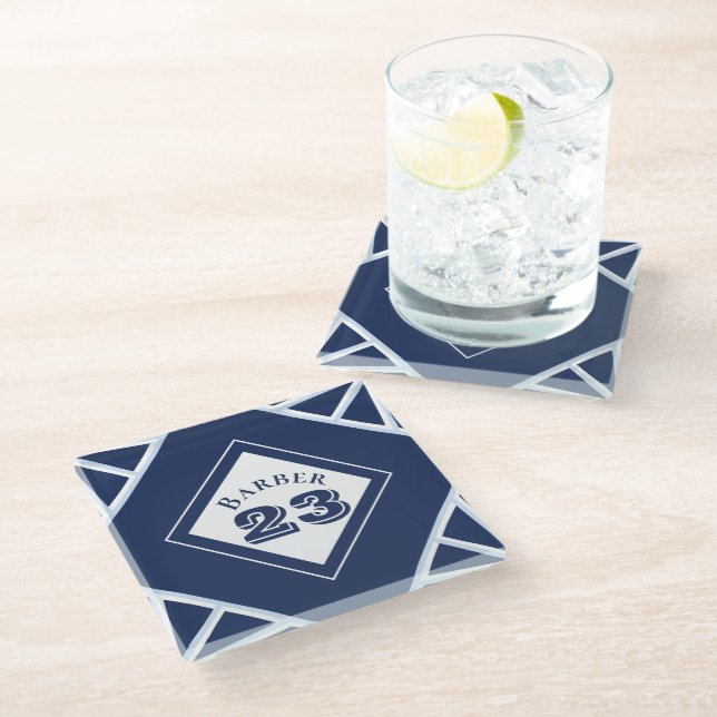 Sports Inspired Blue glass coaster (Angled)