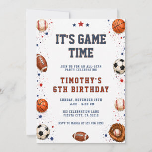 Sports It's Game Time All-Star Birthday Party Invitation