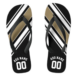 Sports Jersey Black and Gold Stripes Name Number Flip Flops