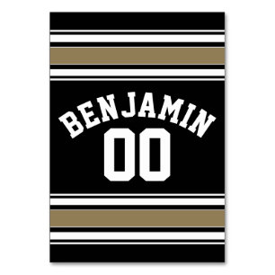 Sports Jersey Black and Gold Stripes Name Number Table Number